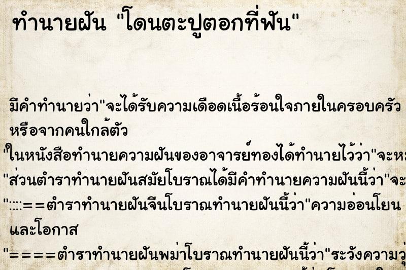 ทำนายฝัน โดนตะปูตอกที่ฟัน ทำนายฝัน โดนตะปูตอกที่ฟัน