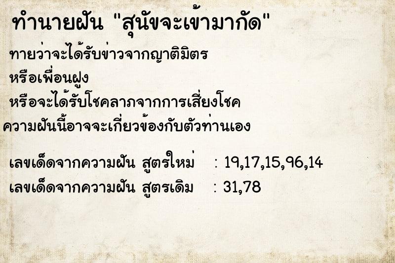ทำนายฝัน สุนัขจะเข้ามากัด ทำนายฝัน สุนัขจะเข้ามากัด