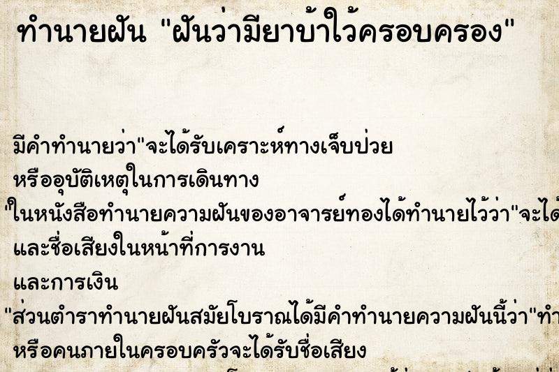 ทำนายฝัน ฝันว่ามียาบ้าใว้ครอบครอง ตำราโบราณ แม่นที่สุดในโลก