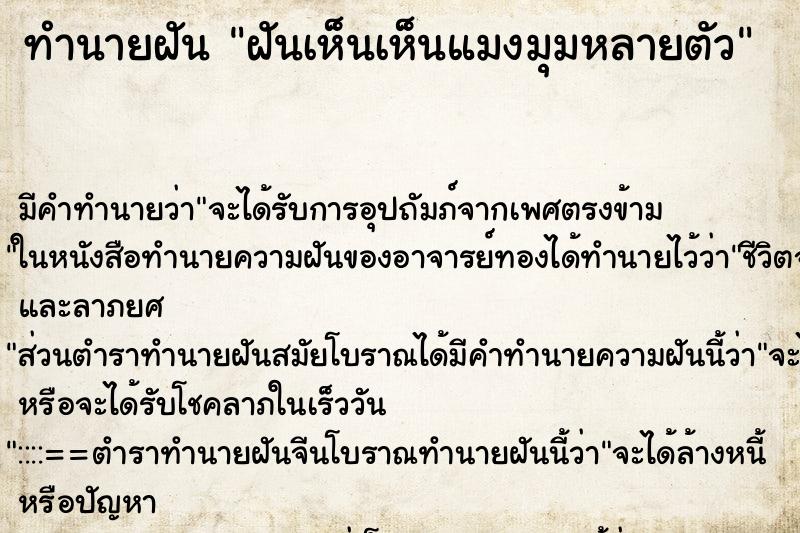 ทำนายฝัน ฝันเห็นเห็นแมงมุมหลายตัว ทำนายฝัน ฝันเห็นเห็นแมงมุมหลายตัว