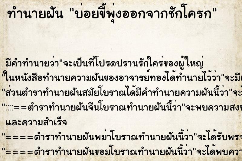 ทำนายฝันบ่อยขี้พุ่งออกจากชักโครก ทำนายฝันทำนายฝันบ่อยขี้พุ่งออกจากชักโครก