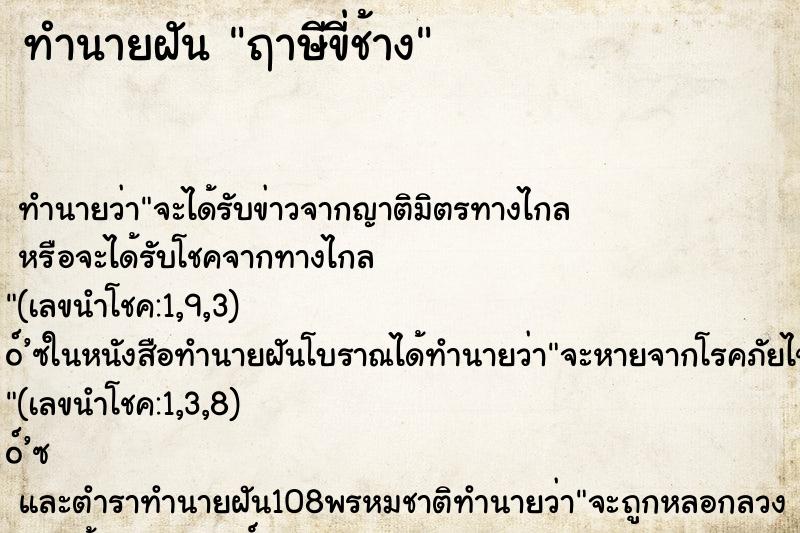 ทำนายฝันฤาษีขี่ช้าง ทำนายฝันทำนายฝันฤาษีขี่ช้าง