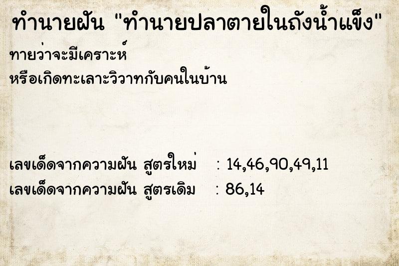 ทำนายฝันทำนายปลาตายในถังน้ำแข็ง ทำนายฝันทำนายฝันทำนายปลาตายในถังน้ำแข็ง