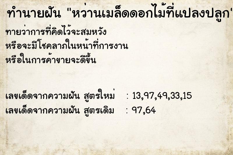 ทำนายฝัน หว่านเมล็ดดอกไม้ที่แปลงปลูก ทำนายฝัน หว่านเมล็ดดอกไม้ที่แปลงปลูก