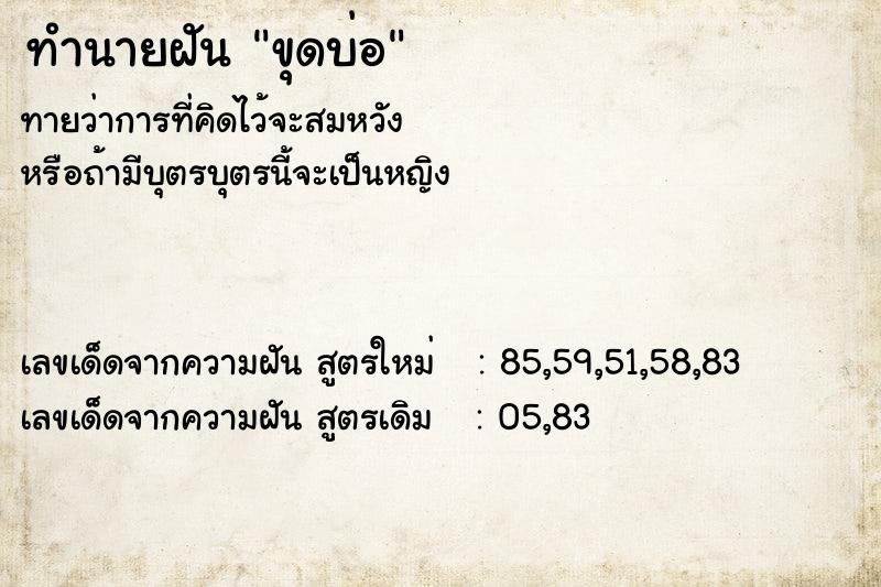 ทำนายฝัน ขุดบ่อ ทำนายฝัน ขุดบ่อ