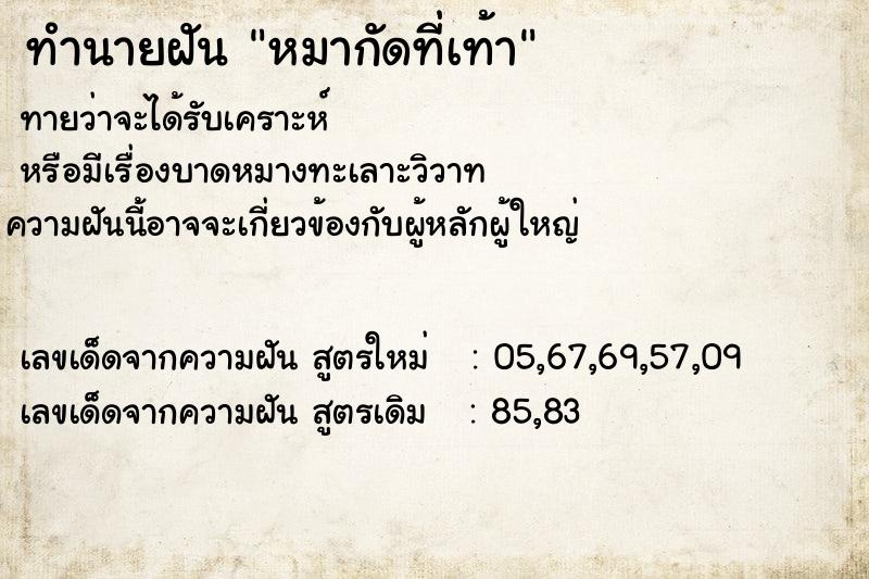ทำนายฝันหมากัดที่เท้า ทำนายฝันทำนายฝันหมากัดที่เท้า