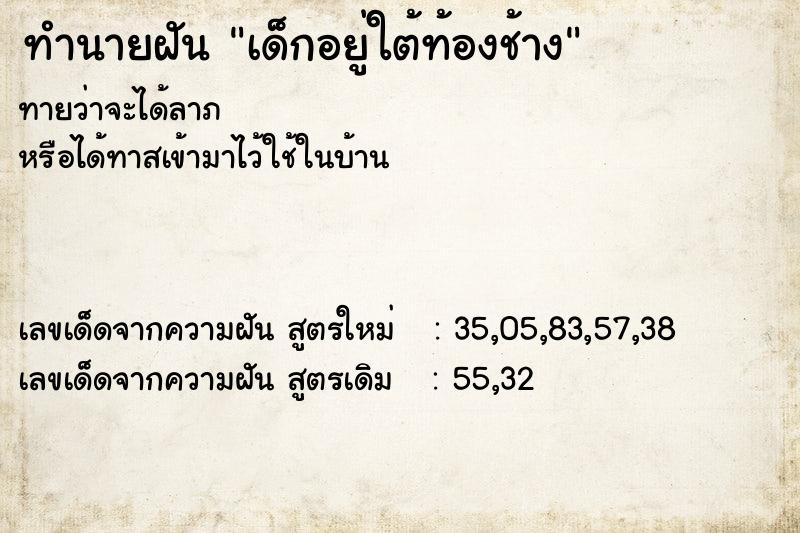 ทำนายฝันเด็กอยู่ใต้ท้องช้าง ทำนายฝันทำนายฝันเด็กอยู่ใต้ท้องช้าง
