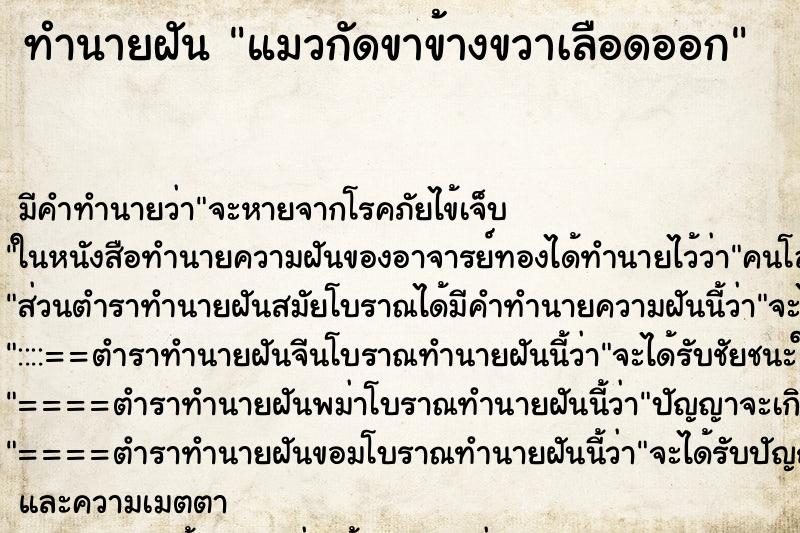 ทำนายฝัน แมวกัดขาข้างขวาเลือดออก ตำราโบราณ แม่นที่สุดในโลก