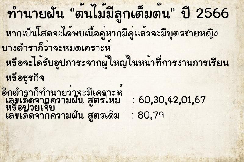 ทำนายฝันต้นไม้มีลูกเต็มต้น ทำนายฝันทำนายฝันต้นไม้มีลูกเต็มต้น