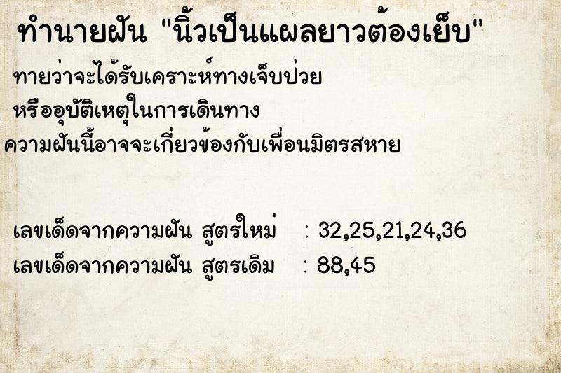 ทำนายฝันทำนายฝันนิ้วเป็นแผลยาวต้องเย็บ