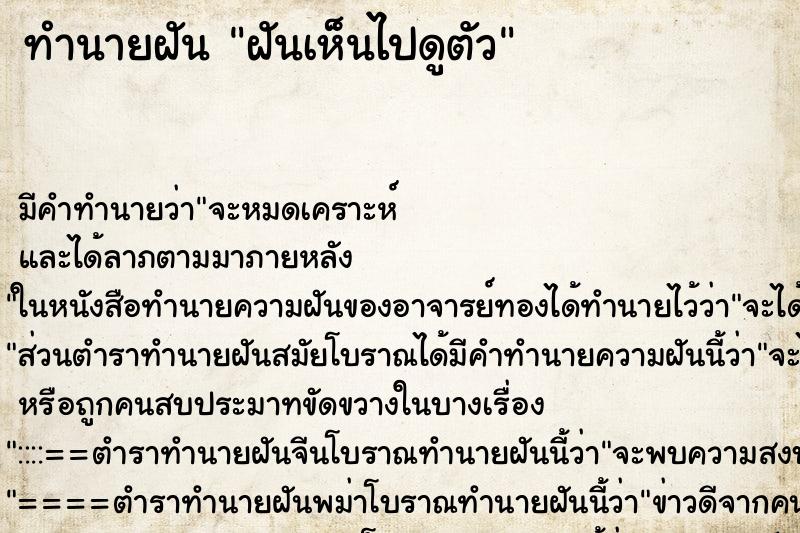 ทำนายฝัน ฝันเห็นไปดูตัว ทำนายฝัน ฝันเห็นไปดูตัว