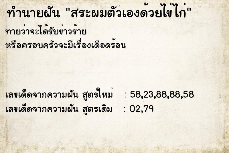 ทำนายฝัน สระผมตัวเองด้วยไข่ไก่ ทำนายฝัน สระผมตัวเองด้วยไข่ไก่