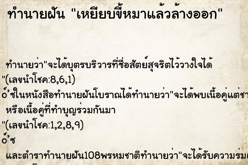 ทำนายฝันทำนายฝันเหยียบขี้หมาแล้วล้างออก