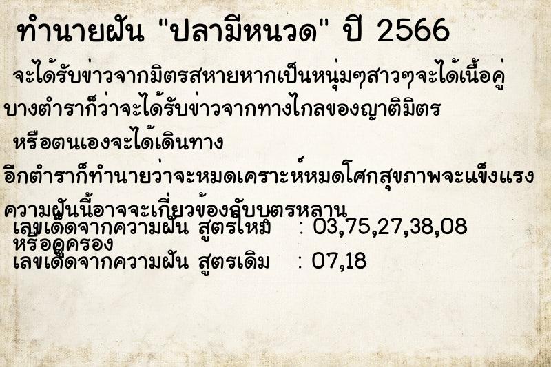 ทำนายฝันปลามีหนวด ทำนายฝันทำนายฝันปลามีหนวด