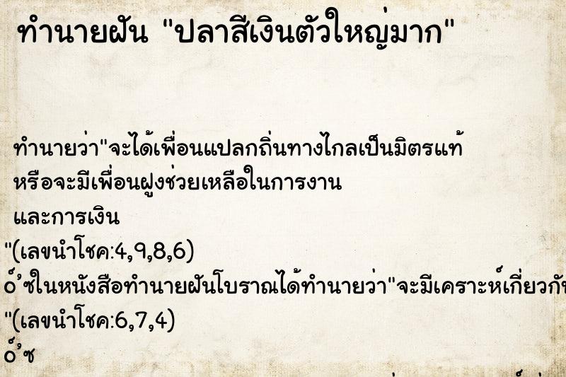 ทำนายฝัน ปลาสีเงินตัวใหญ่มาก ทำนายฝัน ปลาสีเงินตัวใหญ่มาก