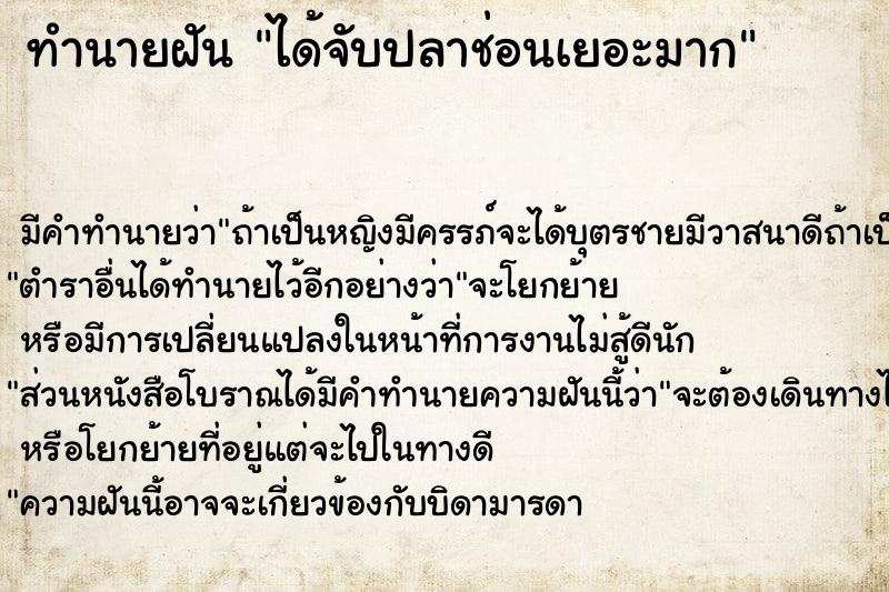ทำนายฝัน ได้จับปลาช่อนเยอะมาก ทำนายฝัน ได้จับปลาช่อนเยอะมาก