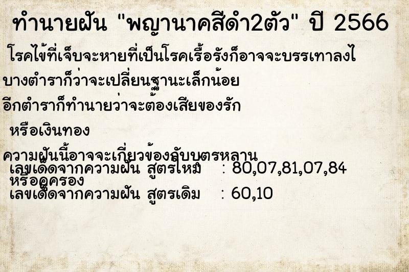 ทำนายฝัน พญานาคสีดำ2ตัว