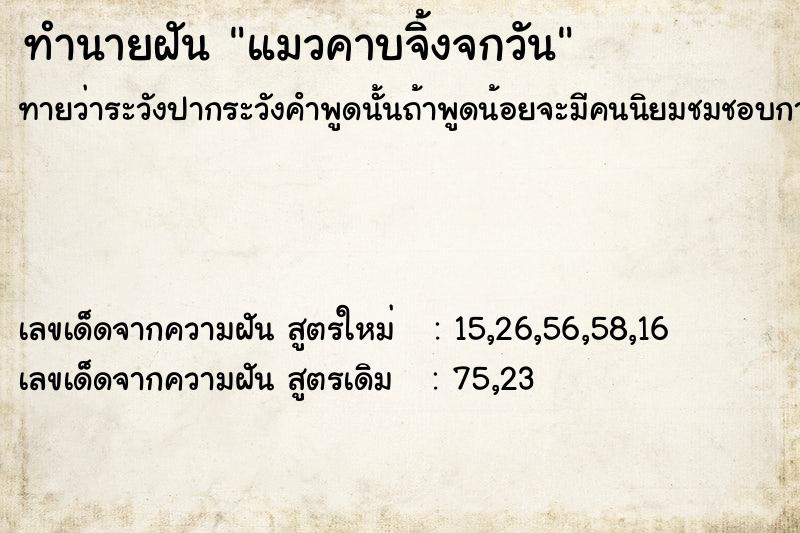 ทำนายฝันทำนายฝันแมวคาบจิ้งจกวัน