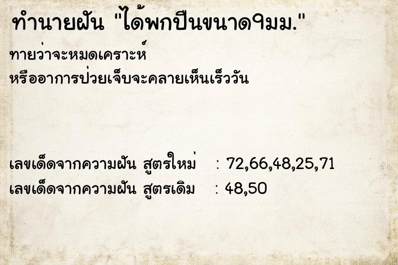 ทำนายฝันได้พกปืนขนาด9มม. ทำนายฝันทำนายฝันได้พกปืนขนาด9มม.