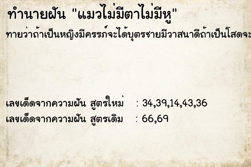 ทำนายฝันทำนายฝันแมวไม่มีตาไม่มีหู