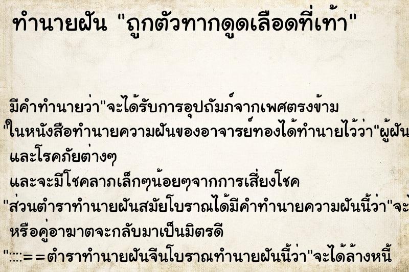 ทำนายฝันถูกตัวทากดูดเลือดที่เท้า ทำนายฝันทำนายฝันถูกตัวทากดูดเลือดที่เท้า
