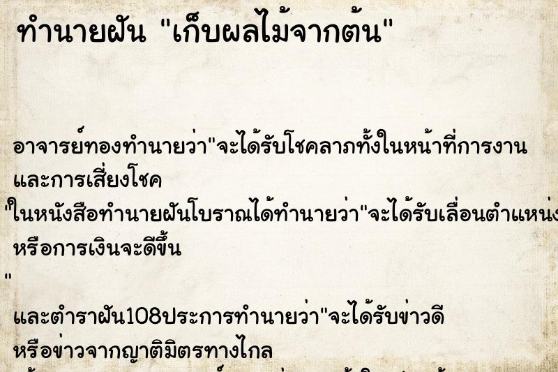 ทำนายฝัน เก็บผลไม้จากต้น ตำราโบราณ แม่นที่สุดในโลก