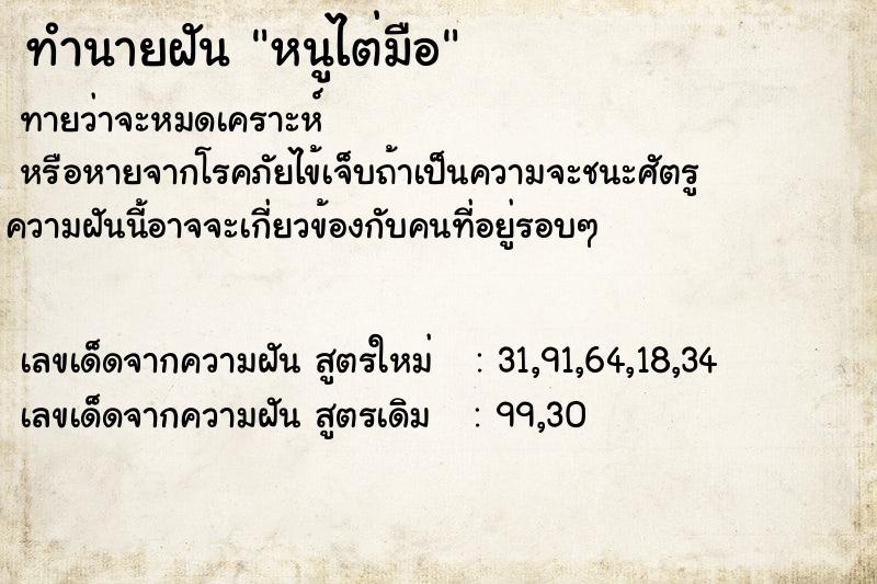 ทำนายฝันทำนายฝันหนูไต่มือ