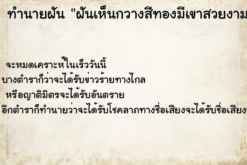 ทำนายฝันทำนายฝันฝันเห็นกวางสีทองมีเขาสวยงามมาก