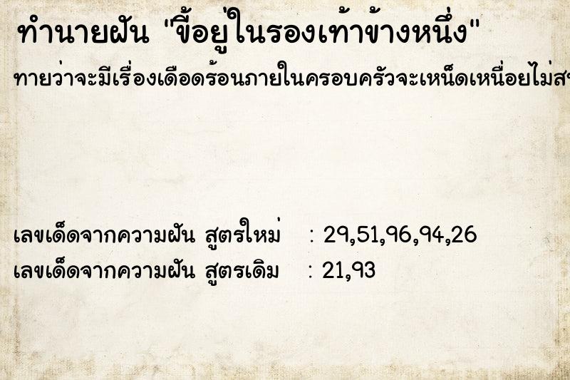 ทำนายฝันทำนายฝันขี้อยู่ในรองเท้าข้างหนึ่ง
