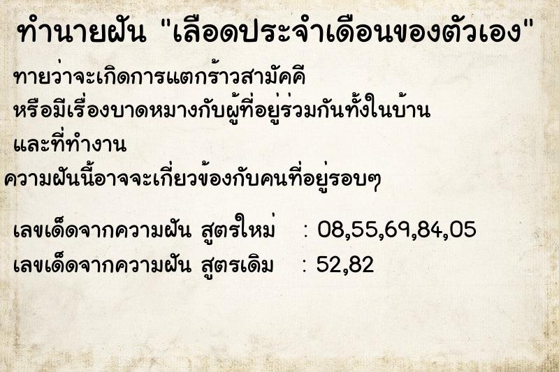 ทำนายฝันเลือดประจำเดือนของตัวเอง ทำนายฝันทำนายฝันเลือดประจำเดือนของตัวเอง