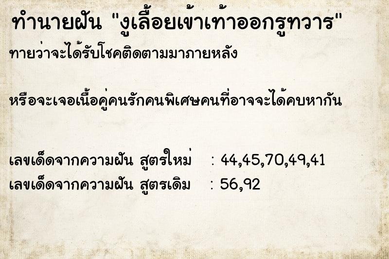 ทำนายฝันงูเลื้อยเข้าเท้าออกรูทวาร ทำนายฝันทำนายฝันงูเลื้อยเข้าเท้าออกรูทวาร