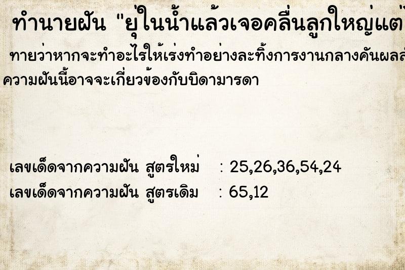 ทำนายฝันทำนายฝันยุ่ในน้ำแล้วเจอคลื่นลูกใหญ่แต่ไม่เป็นอะไร