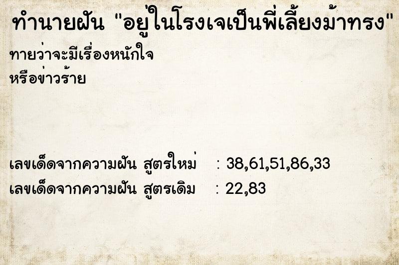 ทำนายฝัน อยู่ในโรงเจเป็นพี่เลี้ยงม้าทรง