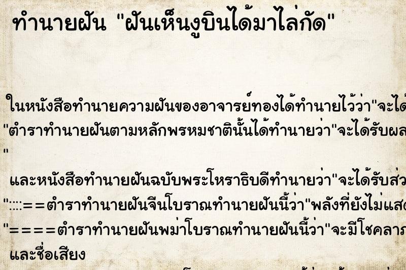 ทำนายฝันทำนายฝันฝันเห็นงูบินได้มาไล่กัด