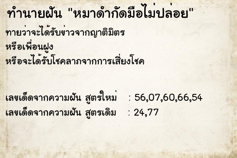ทำนายฝันหมาดำกัดมือไม่ปล่อย ทำนายฝันทำนายฝันหมาดำกัดมือไม่ปล่อย