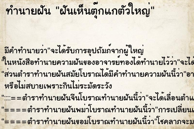 ทำนายฝัน ฝันเห็นตุ๊กแกตัวใหญ่ ทำนายฝัน ฝันเห็นตุ๊กแกตัวใหญ่