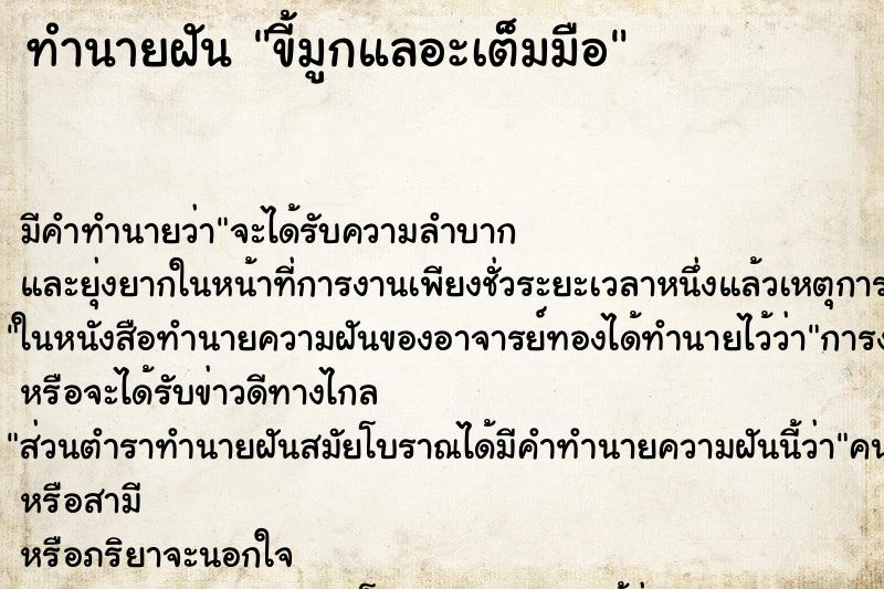 ทำนายฝัน ขี้มูกแลอะเต็มมือ ทำนายฝัน ขี้มูกแลอะเต็มมือ