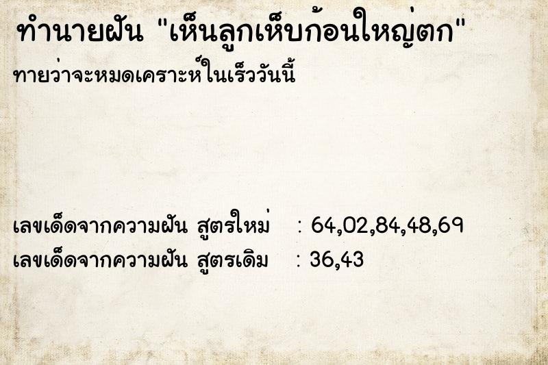 ทำนายฝันทำนายฝันเห็นลูกเห็บก้อนใหญ่ตก