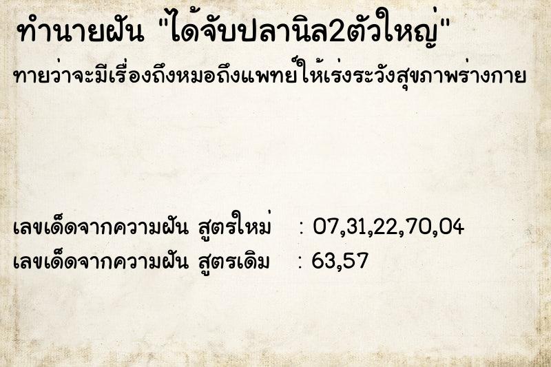 ทำนายฝันทำนายฝันได้จับปลานิล2ตัวใหญ่