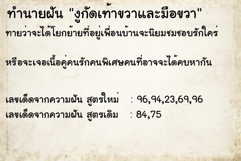 ทำนายฝันทำนายฝันงูกัดเท้าขวาและมือขวา