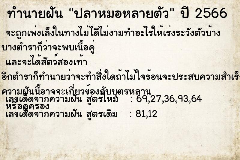 ทำนายฝัน ปลาหมอหลายตัว