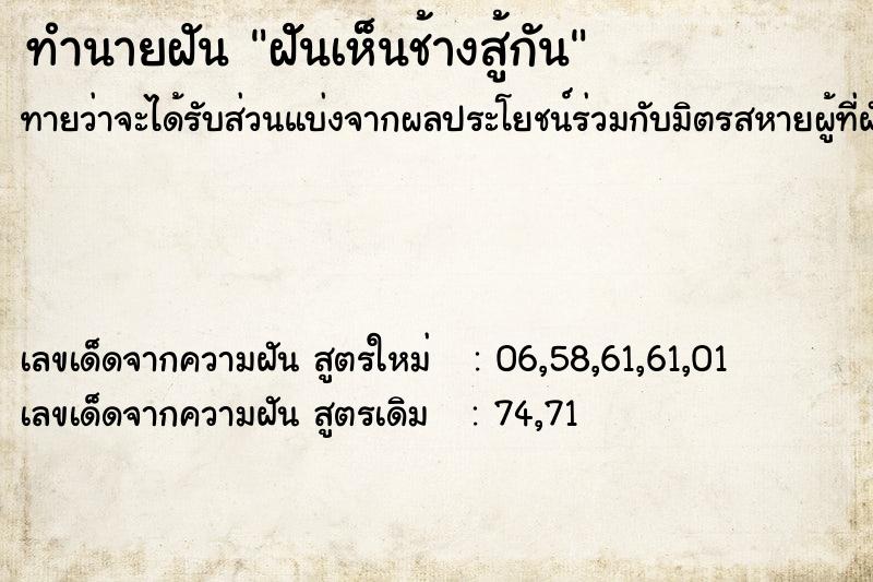 ทำนายฝันฝัันเห็นช้างสู้กัน ทำนายฝันทำนายฝันฝัันเห็นช้างสู้กัน