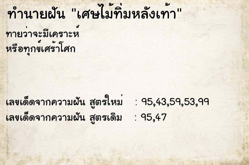 ทำนายฝัน เศษไม้ทิ่มหลังเท้า ทำนายฝัน เศษไม้ทิ่มหลังเท้า