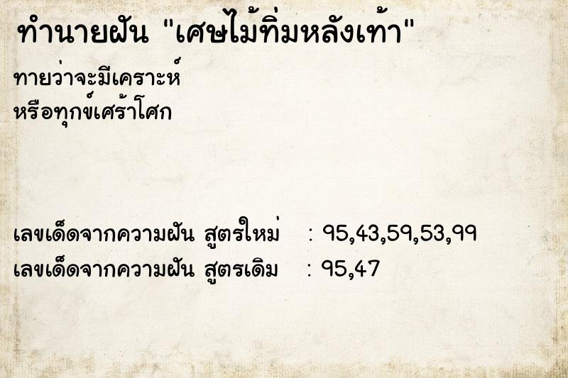 ทำนายฝัน เศษไม้ทิ่มหลังเท้า ตำราโบราณ แม่นที่สุดในโลก