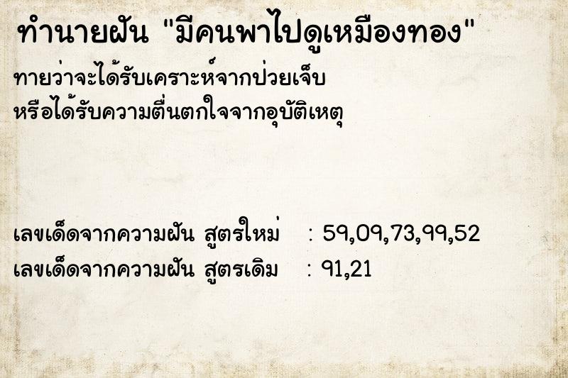 ทำนายฝัน มีคนพาไปดูเหมืองทอง ทำนายฝัน มีคนพาไปดูเหมืองทอง