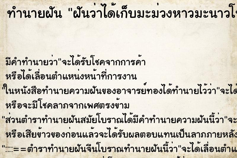 ทำนายฝัน ฝันว่าได้เก็บมะม่วงหาวมะนาวโห่ ตำราโบราณ แม่นที่สุดในโลก