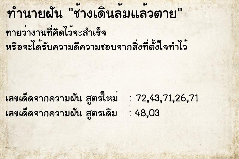 ทำนายฝันช้างเดินล้มแล้วตาย ทำนายฝันทำนายฝันช้างเดินล้มแล้วตาย