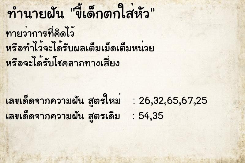 ทำนายฝันทำนายฝันขี้เด็กตกใส่หัว