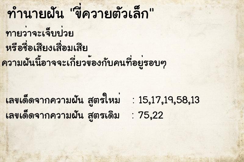 ทำนายฝันขี่ควายตัวเล็ก ทำนายฝันทำนายฝันขี่ควายตัวเล็ก