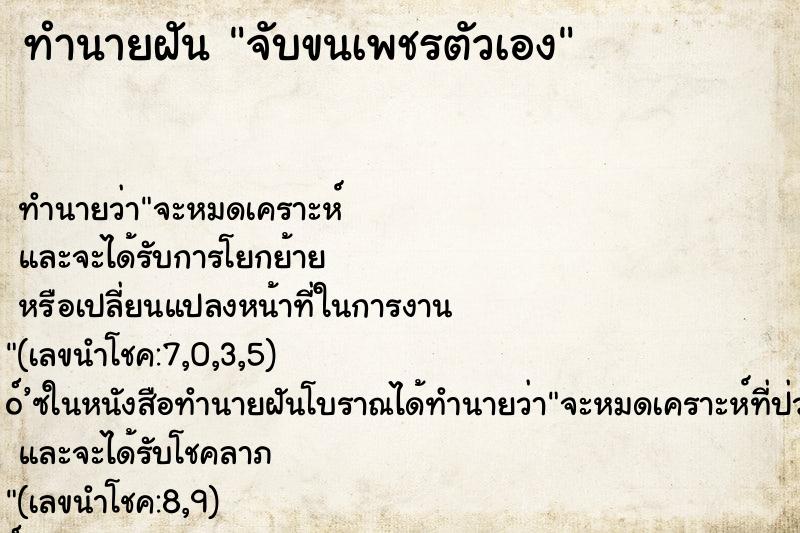 ทำนายฝัน จับขนเพชรตัวเอง ทำนายฝัน จับขนเพชรตัวเอง